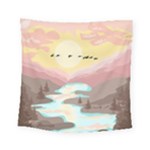 Mountain Birds River Sunset Nature Square Tapestry (Small)