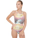 Mountain Birds River Sunset Nature High Neck One Piece Swimsuit