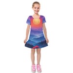 Valley Night Mountains Kids  Short Sleeve Velvet Dress