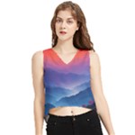 Valley Night Mountains V-Neck Cropped Tank Top