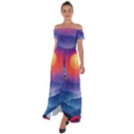 Valley Night Mountains Off Shoulder Open Front Chiffon Dress