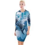 Dolphin Swimming Sea Ocean Quarter Sleeve Hood Bodycon Dress