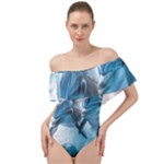 Dolphin Swimming Sea Ocean Off Shoulder Velour Bodysuit 