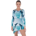 Dolphin Sea Ocean Asymmetric Cut-Out Shift Dress