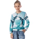 Dolphin Sea Ocean Kids  Long Sleeve T-Shirt with Frill 