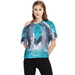 Dolphins Sea Ocean One Shoulder Cut Out T-Shirt