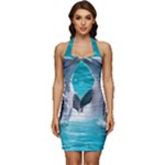 Dolphins Sea Ocean Sleeveless Wide Square Neckline Ruched Bodycon Dress