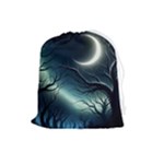 Moon Moonlit Forest Fantasy Midnight Drawstring Pouch (Large)