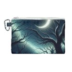 Moon Moonlit Forest Fantasy Midnight Canvas Cosmetic Bag (Large)