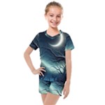 Moon Moonlit Forest Fantasy Midnight Kids  Mesh T-Shirt and Shorts Set