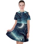 Moon Moonlit Forest Fantasy Midnight Short Sleeve Shoulder Cut Out Dress 