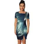 Moon Moonlit Forest Fantasy Midnight Fitted Knot Split End Bodycon Dress