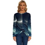 Moon Moonlit Forest Fantasy Midnight Long Sleeve Crew Neck Pullover Top