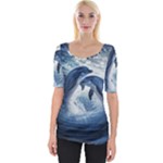 Dolphins Sea Ocean Water Wide Neckline T-Shirt