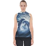 Dolphins Sea Ocean Water Mock Neck Shell Top