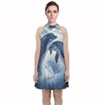 Dolphins Sea Ocean Water Velvet Halter Neckline Dress 