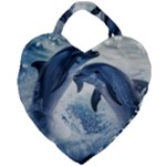 Dolphins Sea Ocean Water Giant Heart Shaped Tote