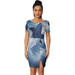 Dolphins Sea Ocean Water Fitted Knot Split End Bodycon Dress
