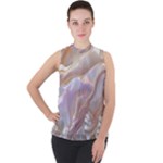 Silk Waves Abstract Mock Neck Chiffon Sleeveless Top