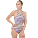 Silk Waves Abstract High Neck One Piece Swimsuit