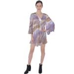 Silk Waves Abstract V-Neck Flare Sleeve Mini Dress