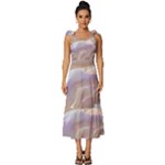 Silk Waves Abstract Tie-Strap Tiered Midi Chiffon Dress