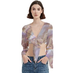 Silk Waves Abstract Trumpet Sleeve Cropped Top from UrbanLoad.com