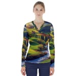 Countryside Landscape Nature V-Neck Long Sleeve Top