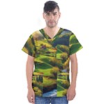 Countryside Landscape Nature Men s V-Neck Scrub Top