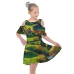 Countryside Landscape Nature Kids  Shoulder Cutout Chiffon Dress