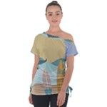 Beach Sea Surfboards Water Sand Drawing  Boho Bohemian Nature Off Shoulder Tie-Up T-Shirt