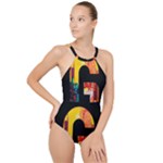 Abstract, Dark Background, Black, Typography,g High Neck One Piece Swimsuit