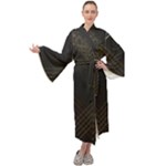 Black Background With Gold Lines Maxi Velvet Kimono