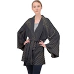 Black Background With Gold Lines Long Sleeve Velvet Kimono 