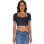 Black Background With Gold Lines Short Sleeve Square Neckline Crop Top 