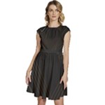 Black Background With Gold Lines Cap Sleeve High Waist Dress