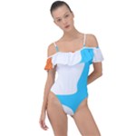Warp Lines Colorful Multicolor Frill Detail One Piece Swimsuit