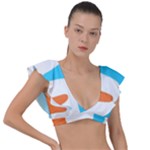 Warp Lines Colorful Multicolor Plunge Frill Sleeve Bikini Top