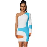 Warp Lines Colorful Multicolor Long Sleeve One Shoulder Mini Dress