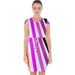 Colorful Multicolor Colorpop Flare Capsleeve Drawstring Dress 