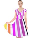 Colorful Multicolor Colorpop Flare Cap Sleeve Front Wrap Midi Dress