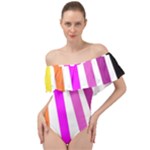 Colorful Multicolor Colorpop Flare Off Shoulder Velour Bodysuit 