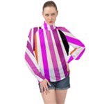 Colorful Multicolor Colorpop Flare High Neck Long Sleeve Chiffon Top
