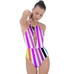 Colorful Multicolor Colorpop Flare Plunge Cut Halter Swimsuit