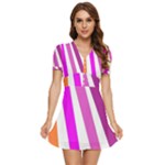 Colorful Multicolor Colorpop Flare V-Neck High Waist Chiffon Mini Dress