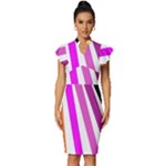 Colorful Multicolor Colorpop Flare Vintage Frill Sleeve V-Neck Bodycon Dress