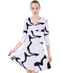 Black And White Swirl Background Quarter Sleeve Front Wrap Dress