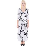 Black And White Swirl Background Quarter Sleeve Wrap Maxi Dress