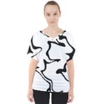 Black And White Swirl Background V-Neck Dolman Drape Top