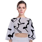 Black And White Swirl Background Tie Back Butterfly Sleeve Chiffon Top